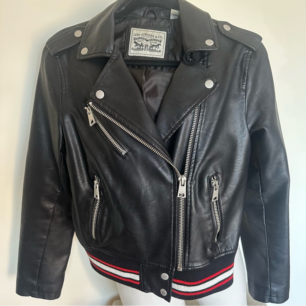Levi’s Black Leather Moto Jacket Size S